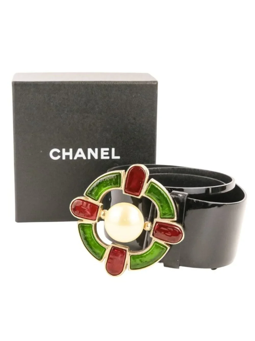 Chanel Gripoix Buckle Patent Leather Belt 75 30 Black